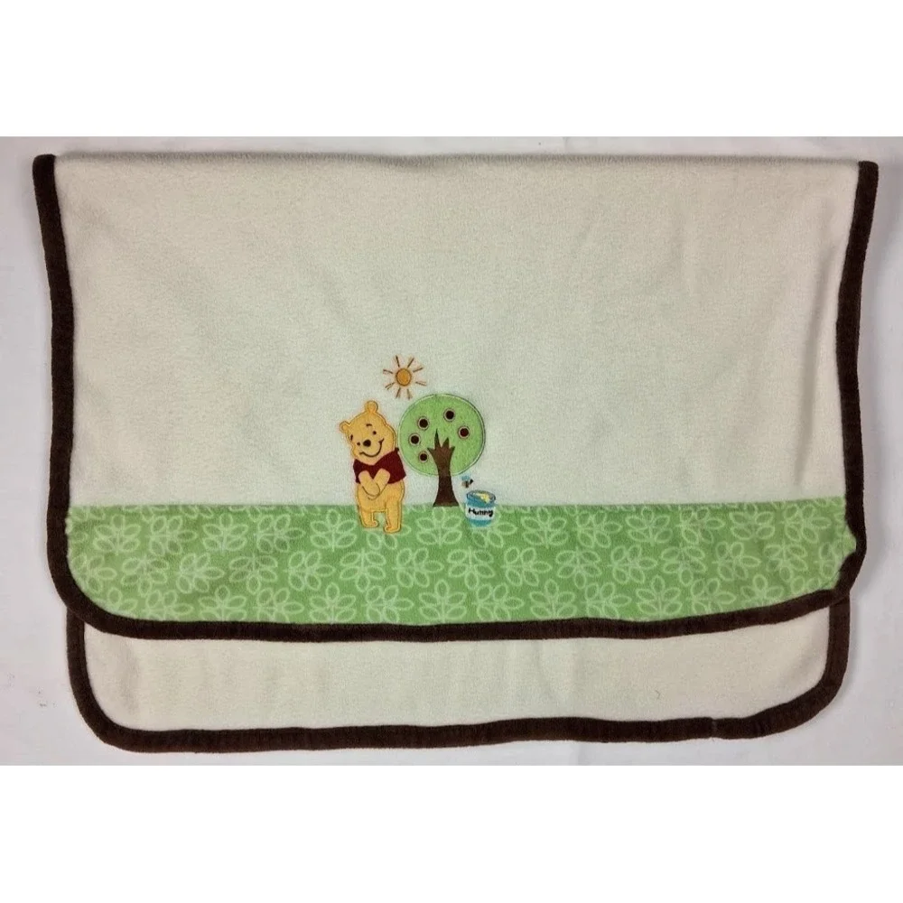 Winnie The Pooh Bear Apple Tree Honey Fleece Baby Blanket Beige Green Brown Trim